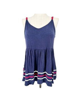 Torrid 3 Super Soft Tank Top Womens 22-24 Navy Knit Flowy Red White Striped Hem